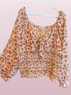 Tempted Los Angeles Smocked Floral Top Plus 3X Romantic Cottagecore Boho Peasant